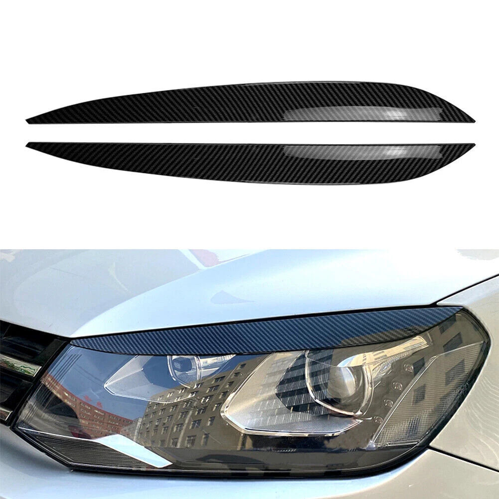 2X Front Headlight Eyelid Trim Cover for VW Touareg (2010–2018) Carbon Fiber