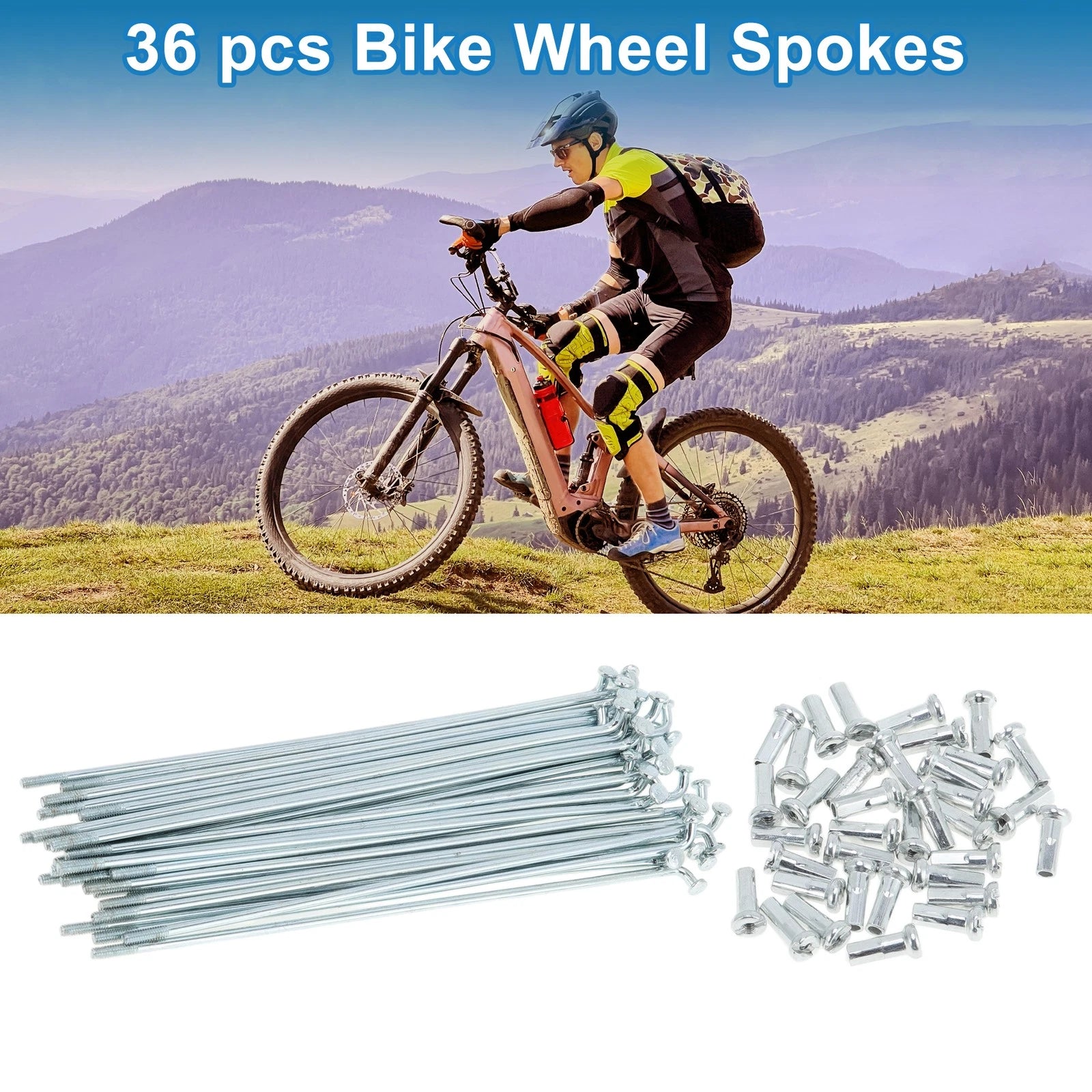 Bicycle Spokes Replacement Set 114mm Galvanized Carbon Steel (Qty 36)