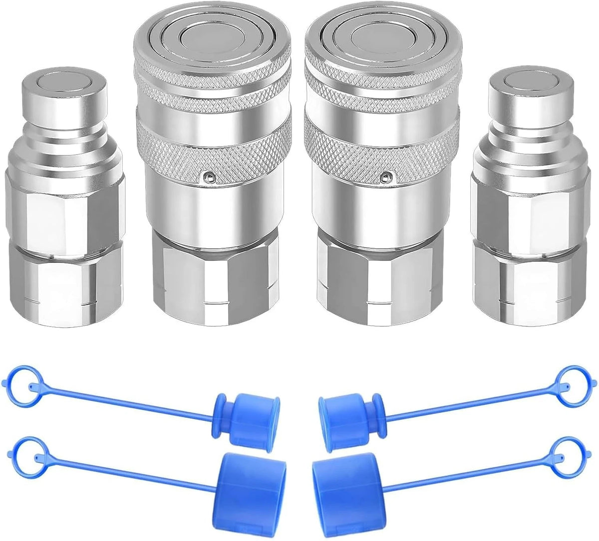 Set of 2 Hydraulic Quick Connect Couplers with Dust Cap 1/4" NPT Thread