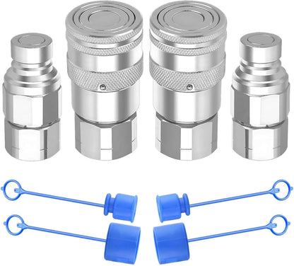 Set of 2 Hydraulic Quick Connect Couplers with Dust Cap 1/4" NPT Thread
