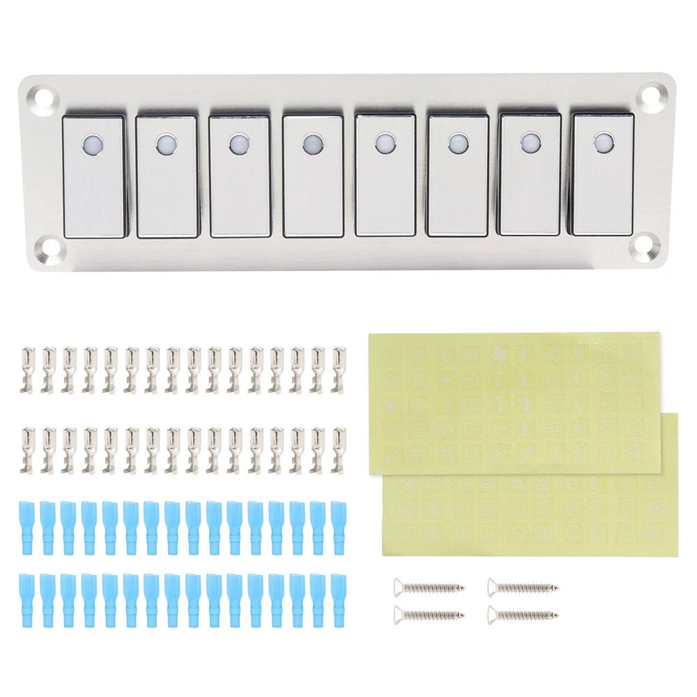 8 Rocker ON-OFF Switch Panel with Blue LED Backlight for Boat Car