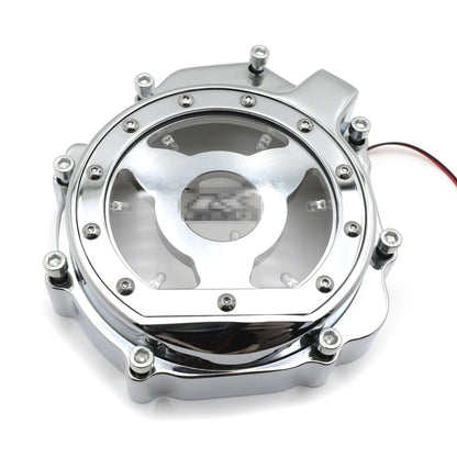 Chrome Left Engine Clutch Cover Guard w/ Green LED for Suzuki GSXR1000 (2005–2008)