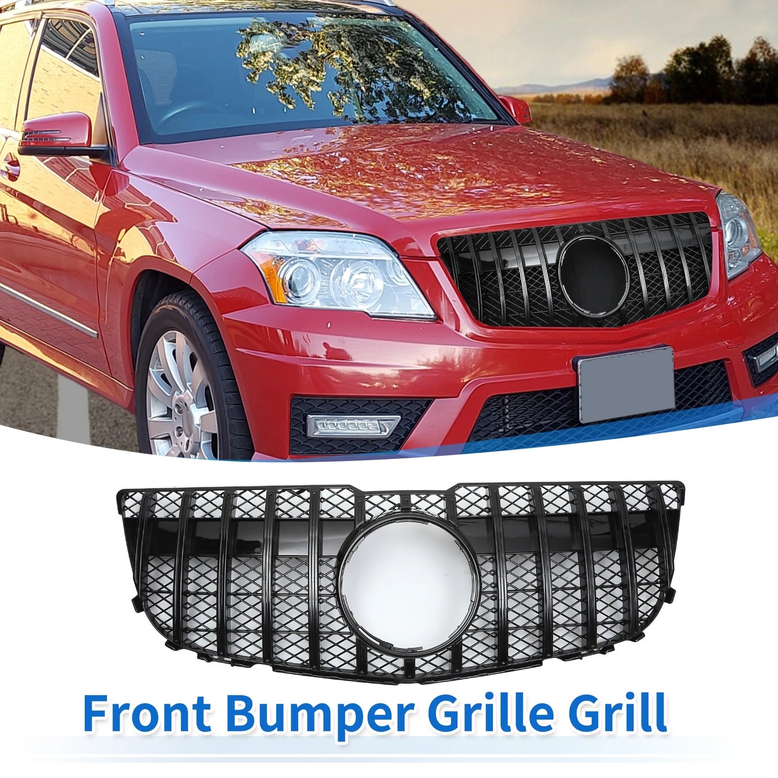 Front Upper Bumper Grille Grill for Mercedes-Benz GLK300 (2013–2015) Gloss Black