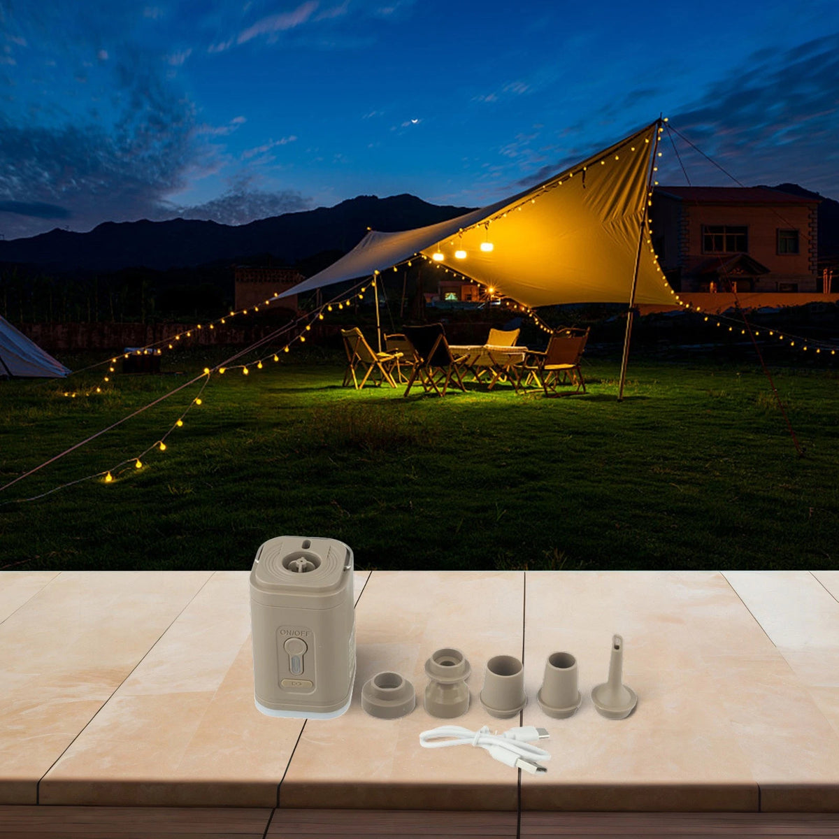Electric Air Pump with Type C Charging and Built-in Lighting