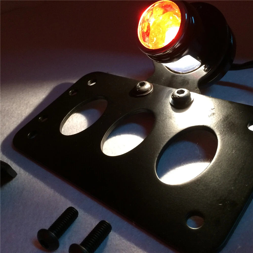 Round Side Mount Tail Light License Plate Bracket for Harley