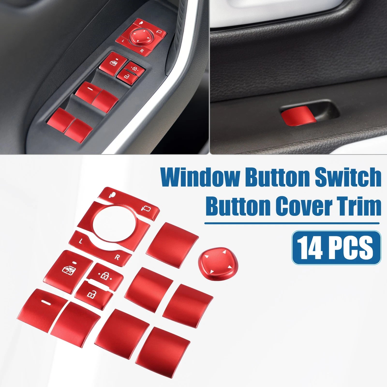 14Pcs Window Switch Button Cover Trim Replacement for Toyota RAV4 (2019–2022)