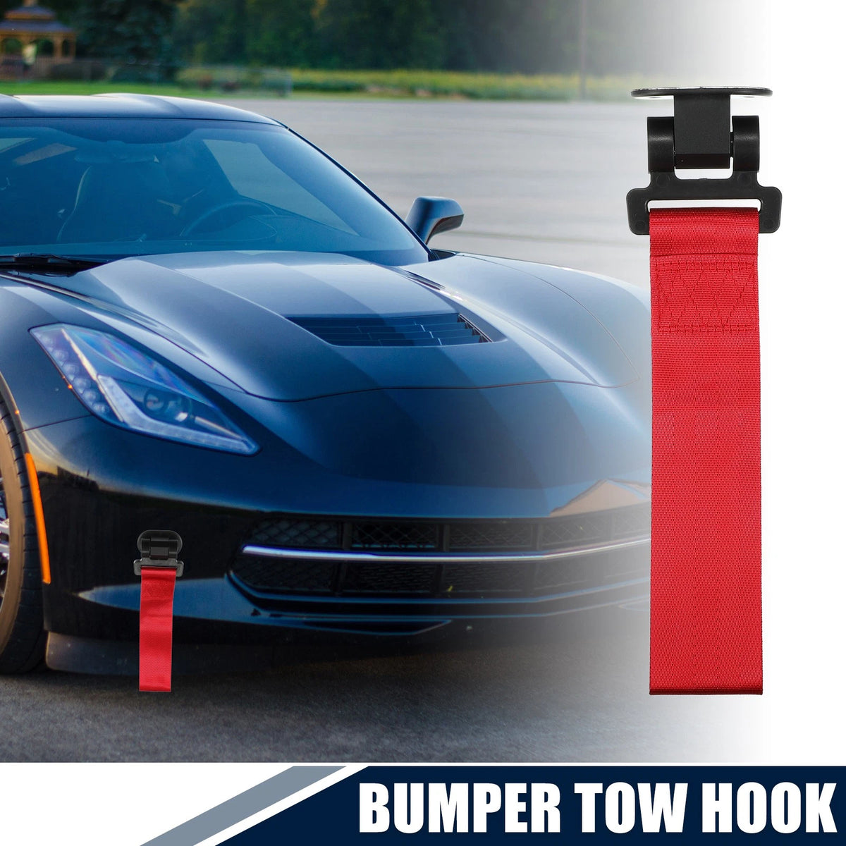 Tow Hook Strap Towing Belt Front Rear for Car Trailer Red (27x6.5cm)