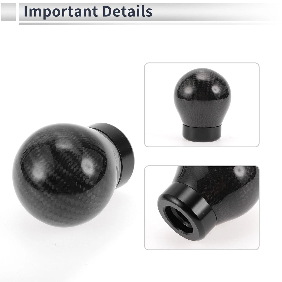 Ball Shift Knob with 3 Adapters for Universal Fit (Carbon Fiber Black)