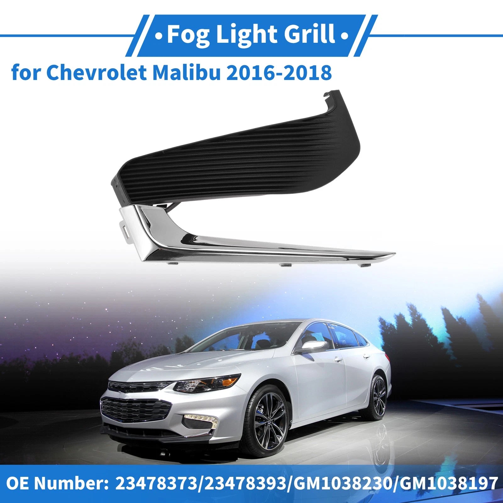 Front Right Fog Light Grill Replacement for Chevrolet Malibu (2016–2018) Black
