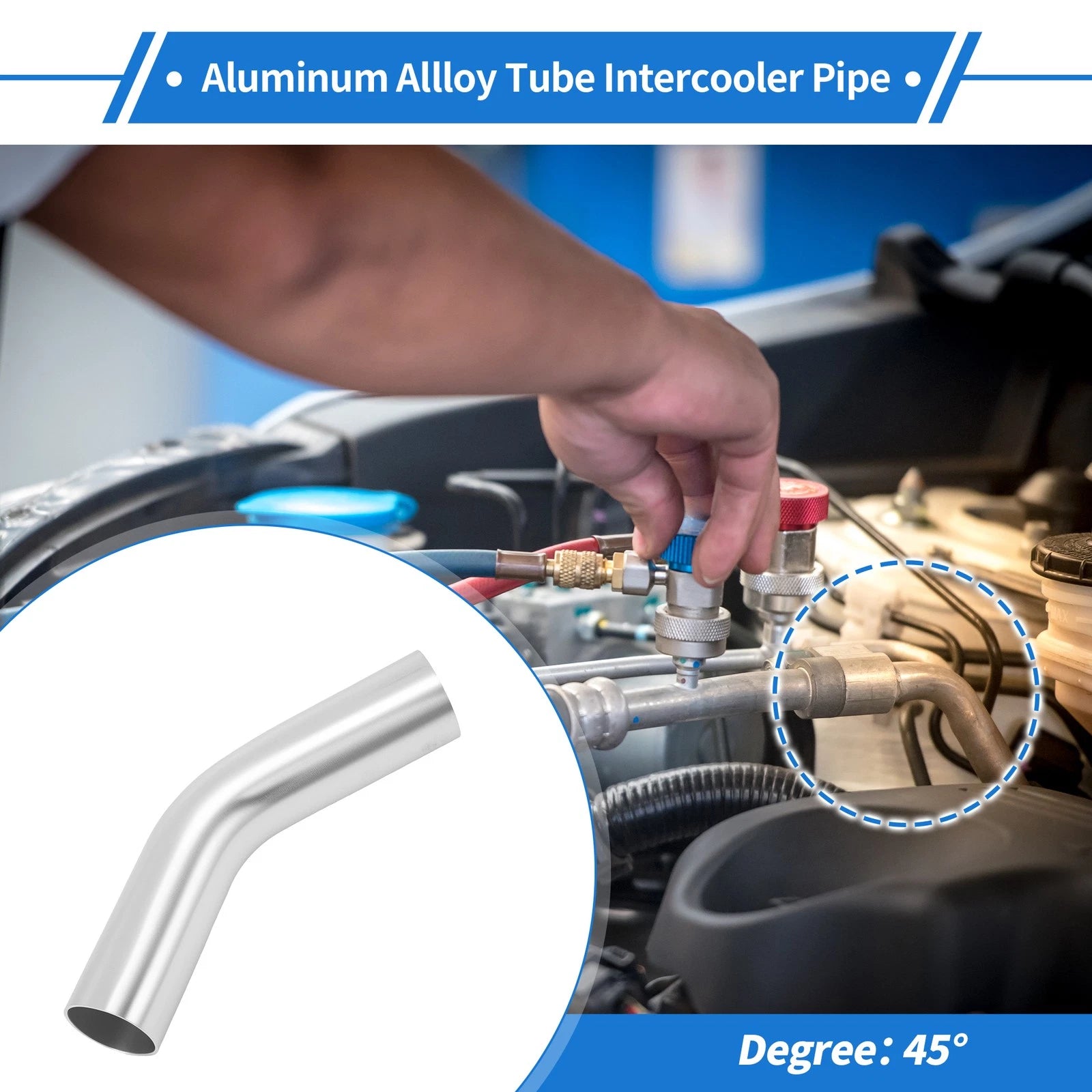 1.5" OD 45° Intercooler Pipe for Universal Applications (Brushed Silver Tone)