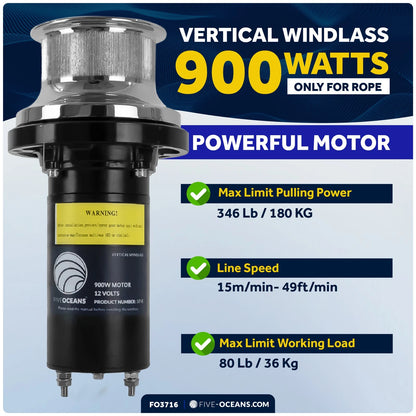 900W Vertical Mounted Winch for Arctic Capstan FO3716 (12V)