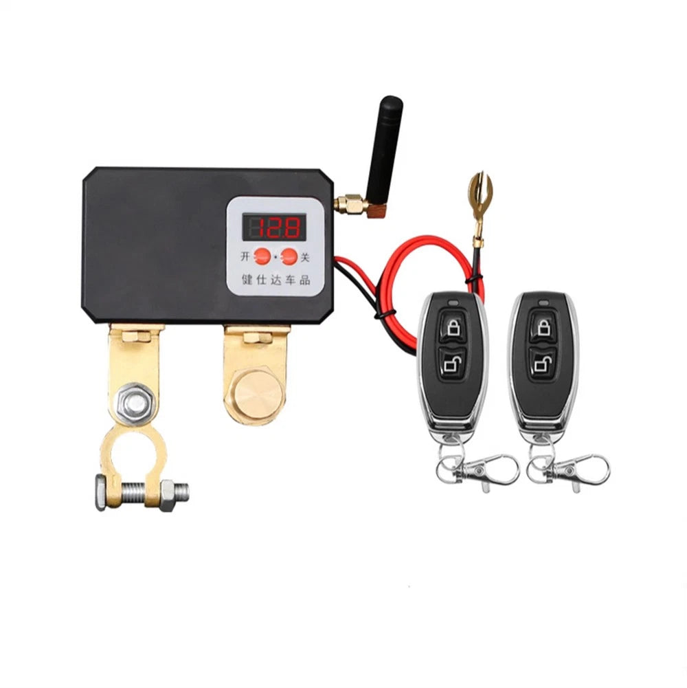 Wireless Dual Remote Car Battery Disconnect Switch with Voltmeter for Universal Models