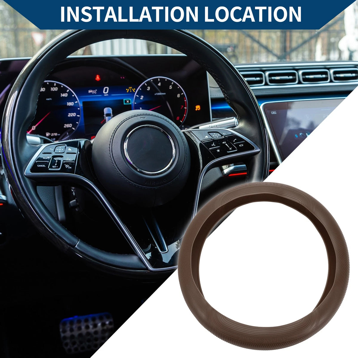 Steering Wheel Cover for Car (1 Pcs, Dark Brown, Silica Gel)