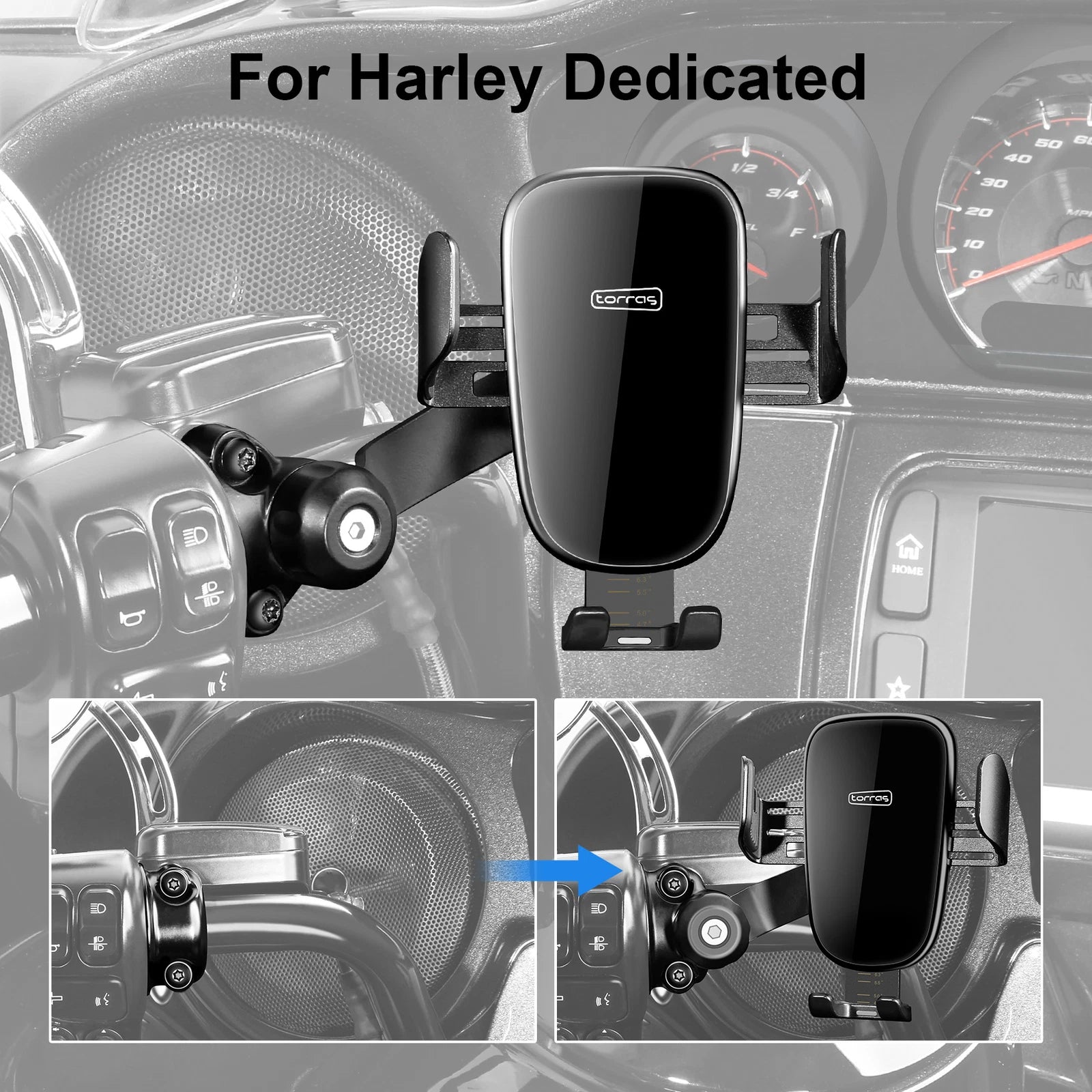 Automatic Clamping Phone Holder Charger for Harley Road Glide (1")