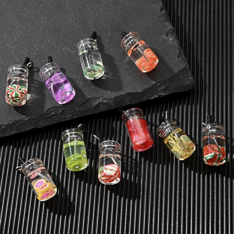 10Pc Resin Mini Bottle Boba Juice Drink Charms for DIY Crafts