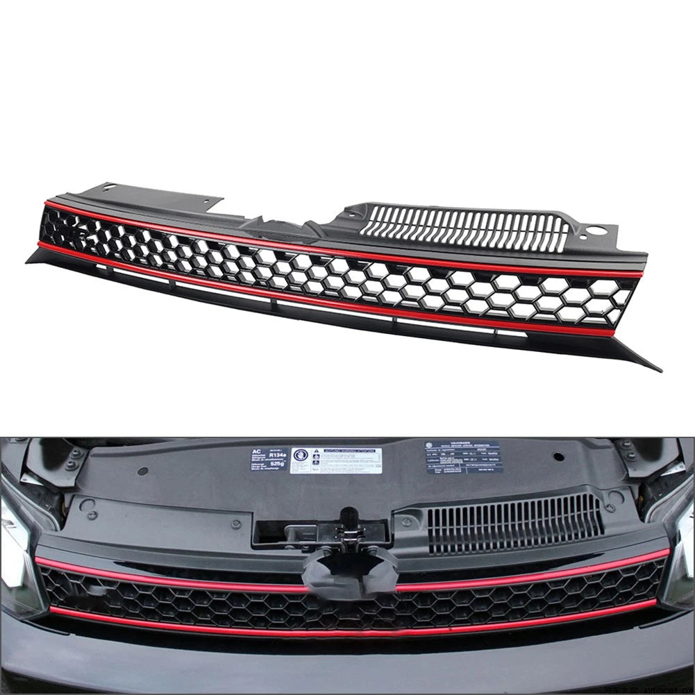 Front Upper Hood Grille for VW Golf (2010–2013) Black Red Trim