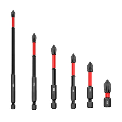 Set of 6 PH2 Magnetic Cross Screwdriver Bits for Automotive Use
