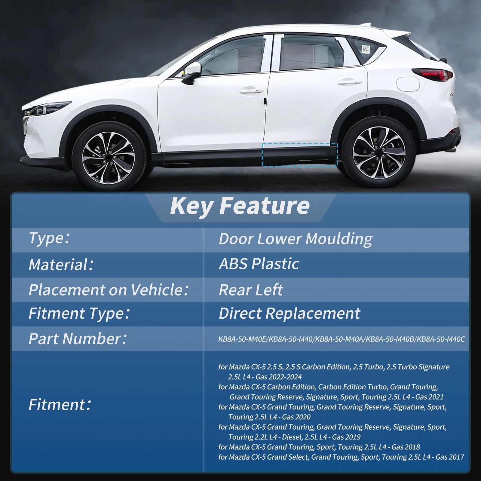 Rear Left Door Lower Trim Garnish Replacement for Mazda CX-5 (2017–2024)