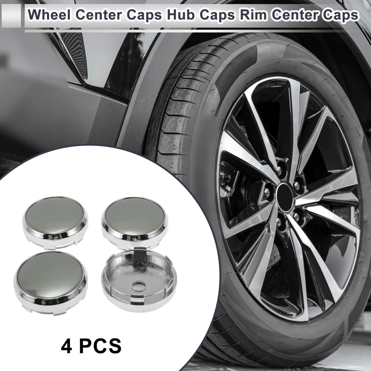 Set of 4 Wheel Center Caps for 2.42" 2.60" Silver Tone