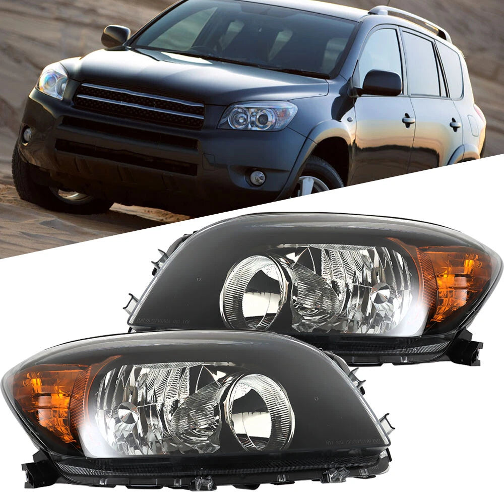 Headlight Assembly Set for Toyota RAV4 (2006–2008) Left+Right Black Halogen