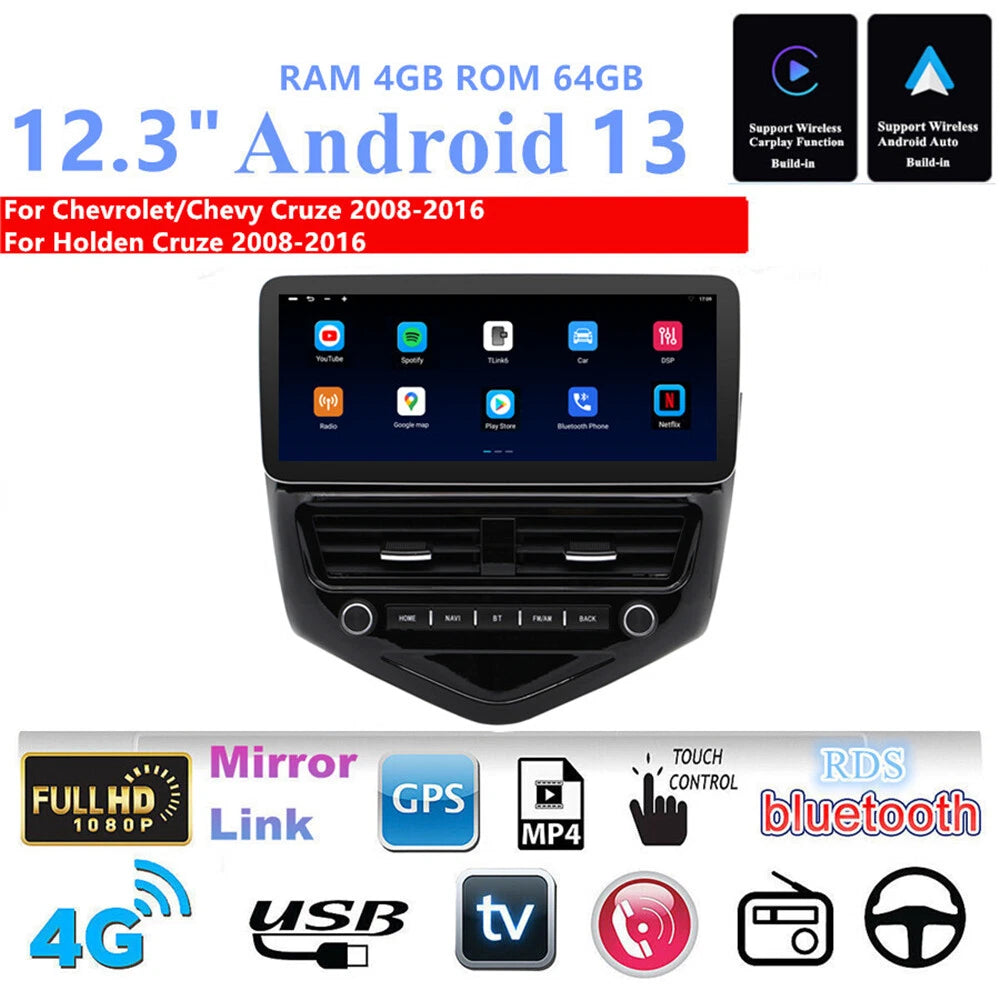 12.3" Android Car Stereo Navigation for Chevy Holden Cruze (2008–2016)