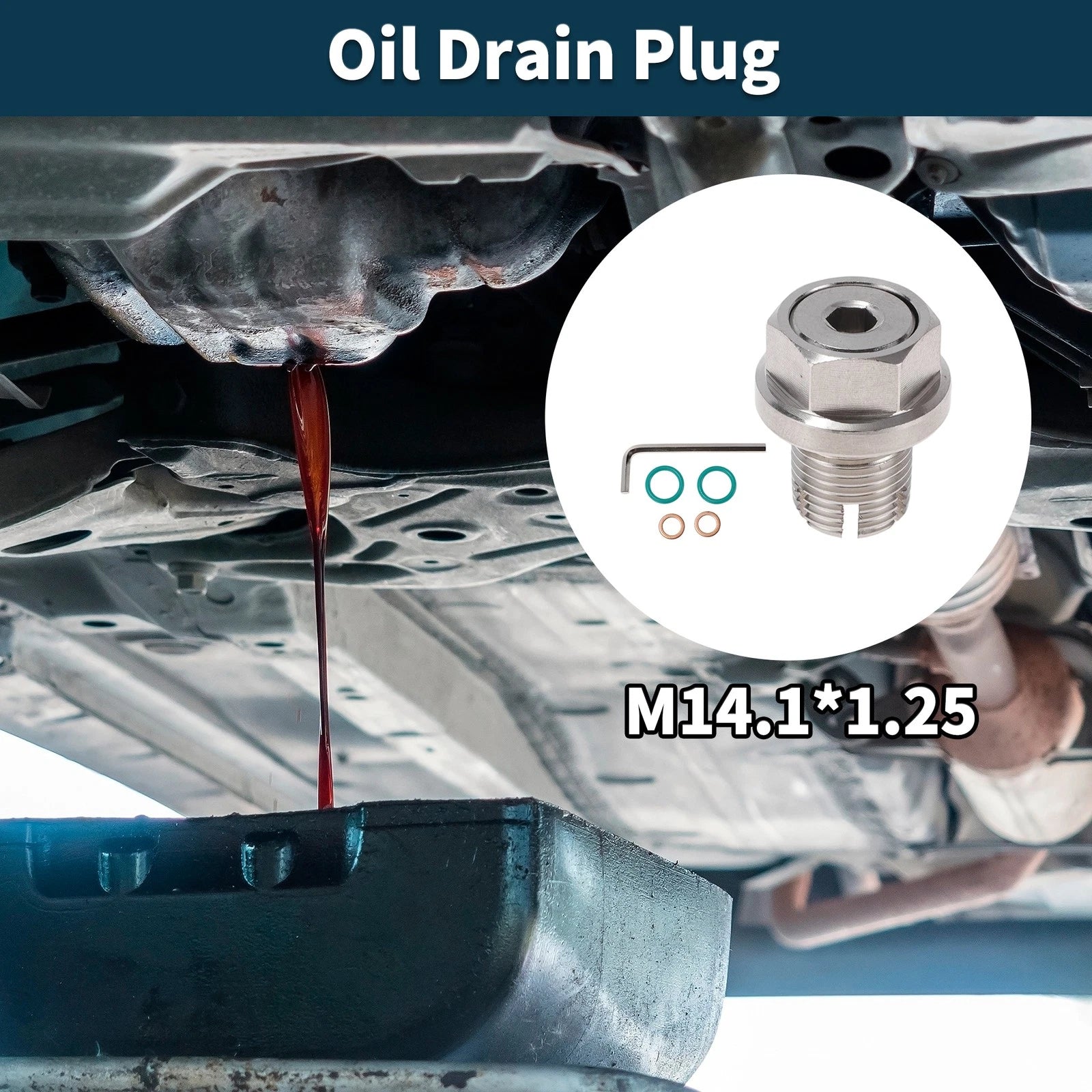 M14.1x1.25 Oil Drain Plug for Universal Applications (Hex Key, 2xRubber Washers)