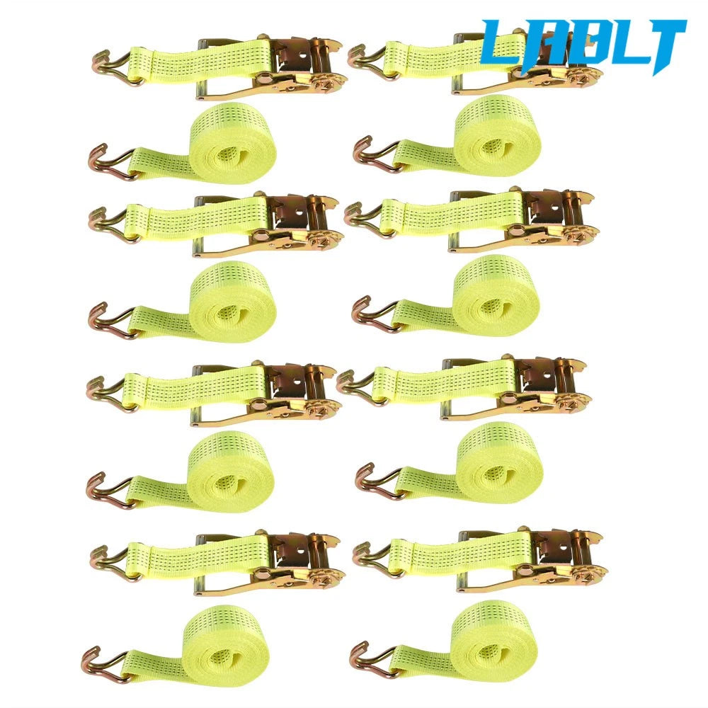 8 Pack 2" × 15' Ratchet Straps for Heavy Duty Tie Downs - 5000 lb Capacity