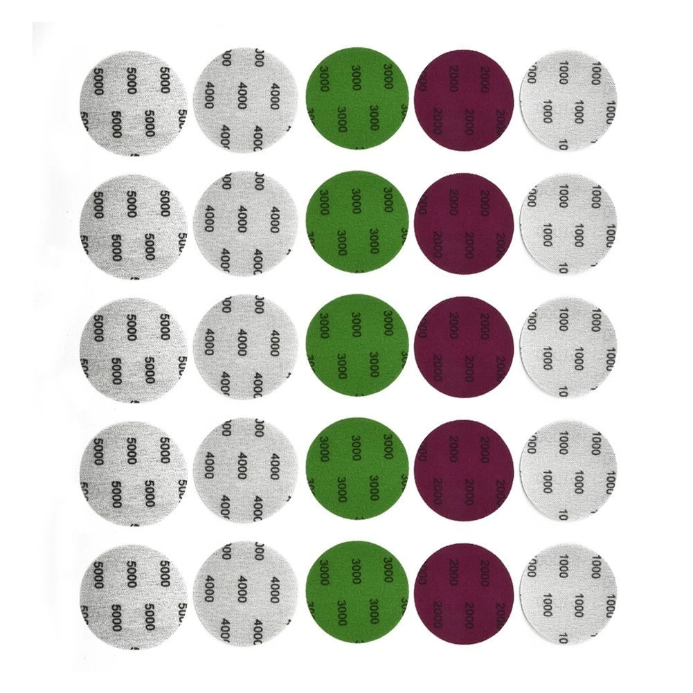 25X 3 Inch 1000-5000 Grit Wet/Dry Hook & Loop Sanding Discs