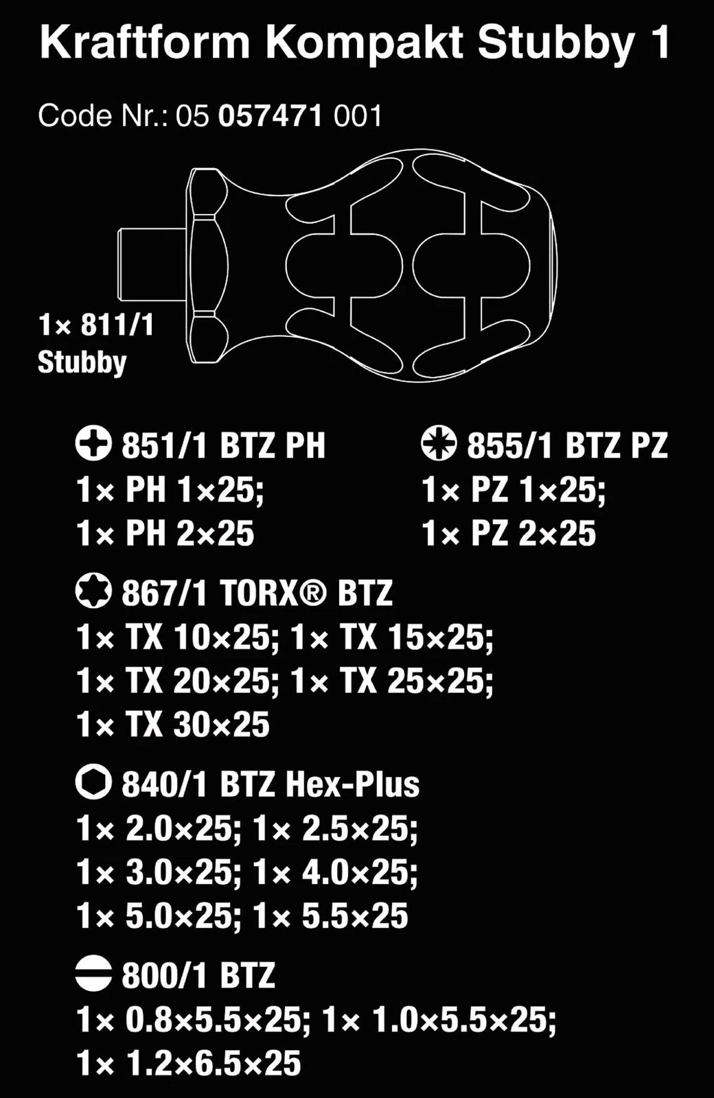 19-Piece Bit Driver Set for Wera Kompakt