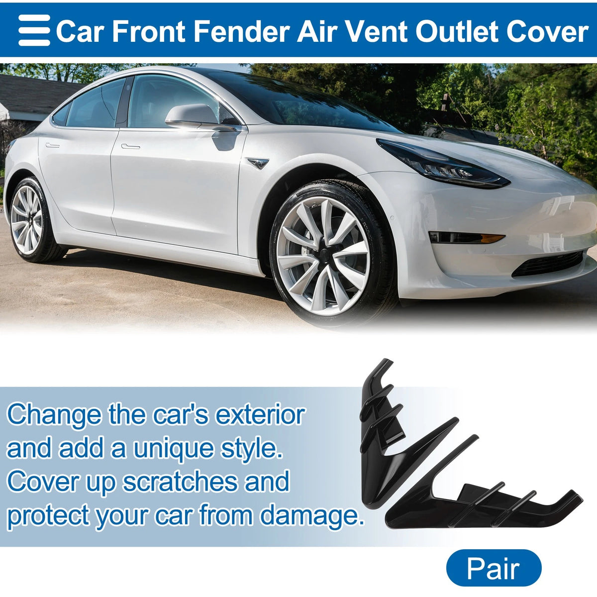 Front Fender Air Outlet Vent Cover Trim for Tesla Model 3 (2024–2025) 1 Pair