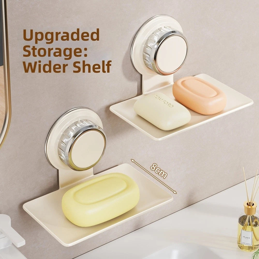 2X Suction Cup Soap Holder Wall Mounted Storage Shelf for Bathroom