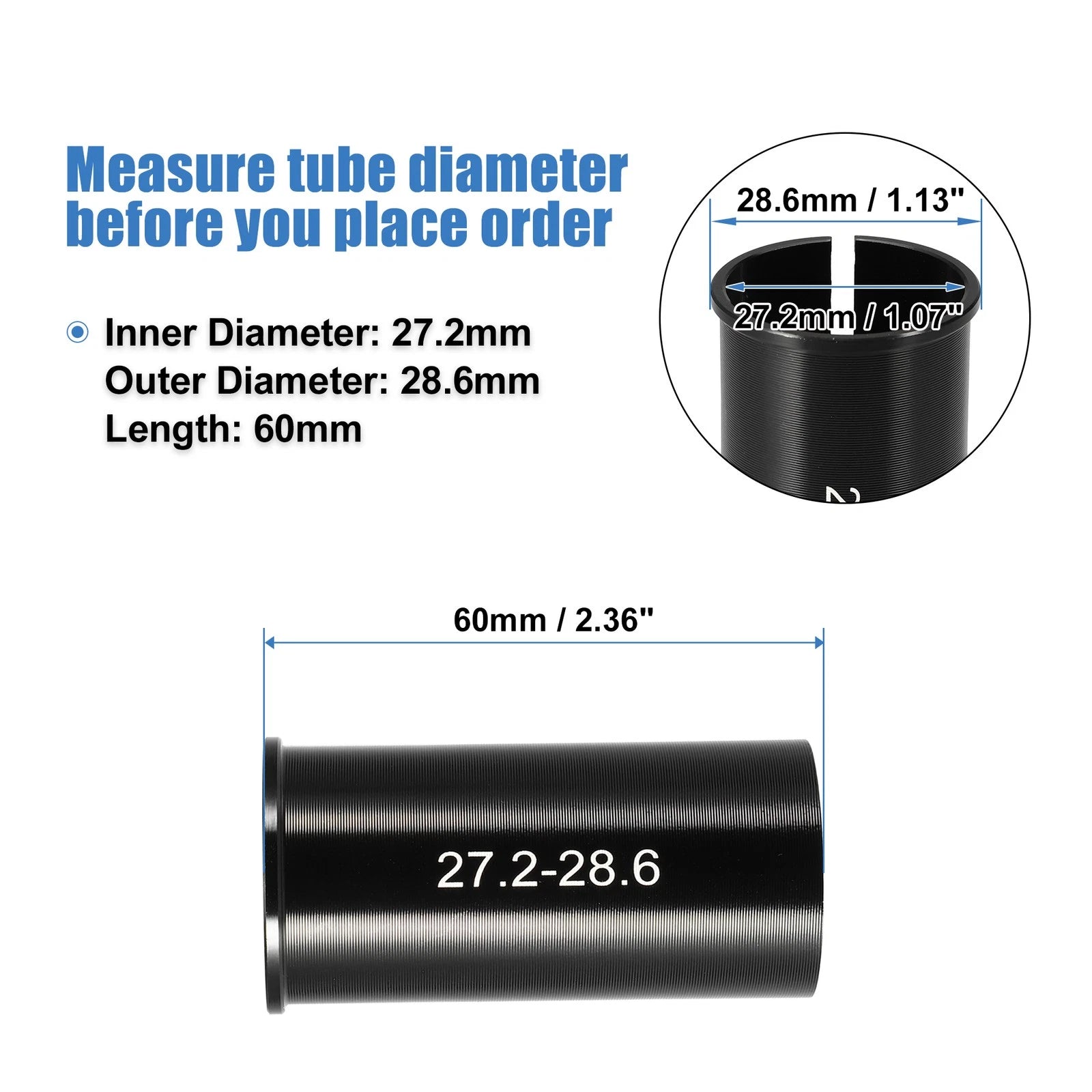 Seat Post Adapter Reducing Sleeve for Bicycle 27.2mm to 28.6mm (2 Pcs)