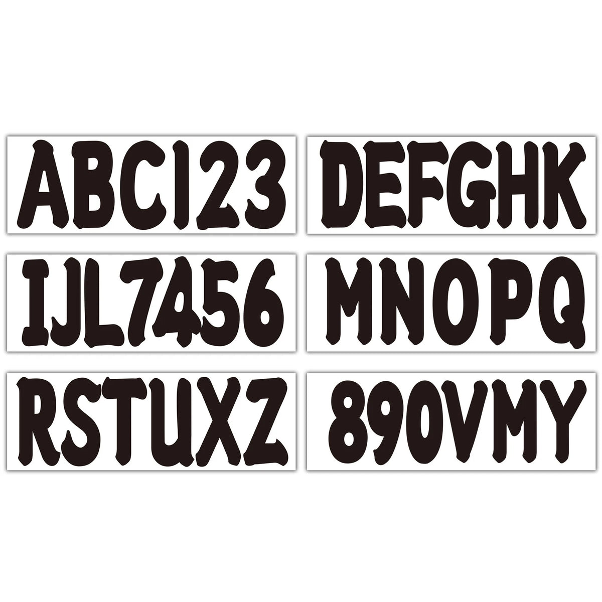 Set of 4 Boat Registration Number Decals A-Z & 0-9 Black