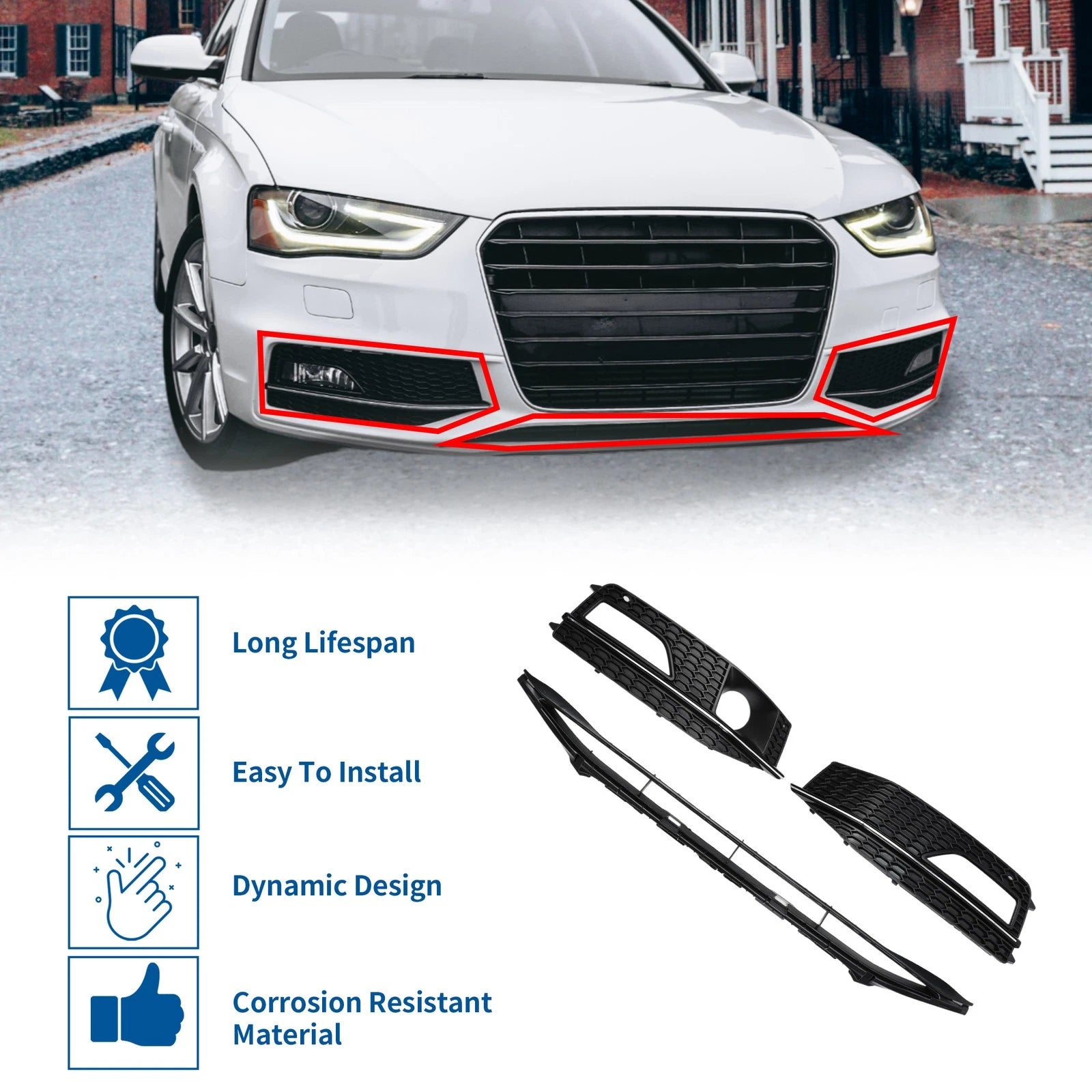 Front Lower Bumper Grille Grill for Audi A4 (2013–2015) Sport Style 1 Set