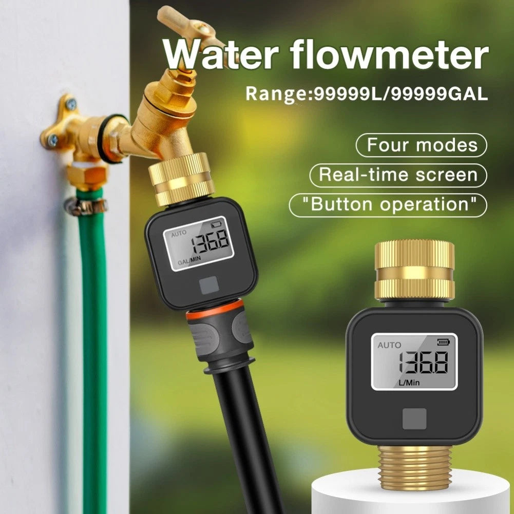 Water Flow Meter Brass 3/4 Inch BSP NH Thread for Garden Use