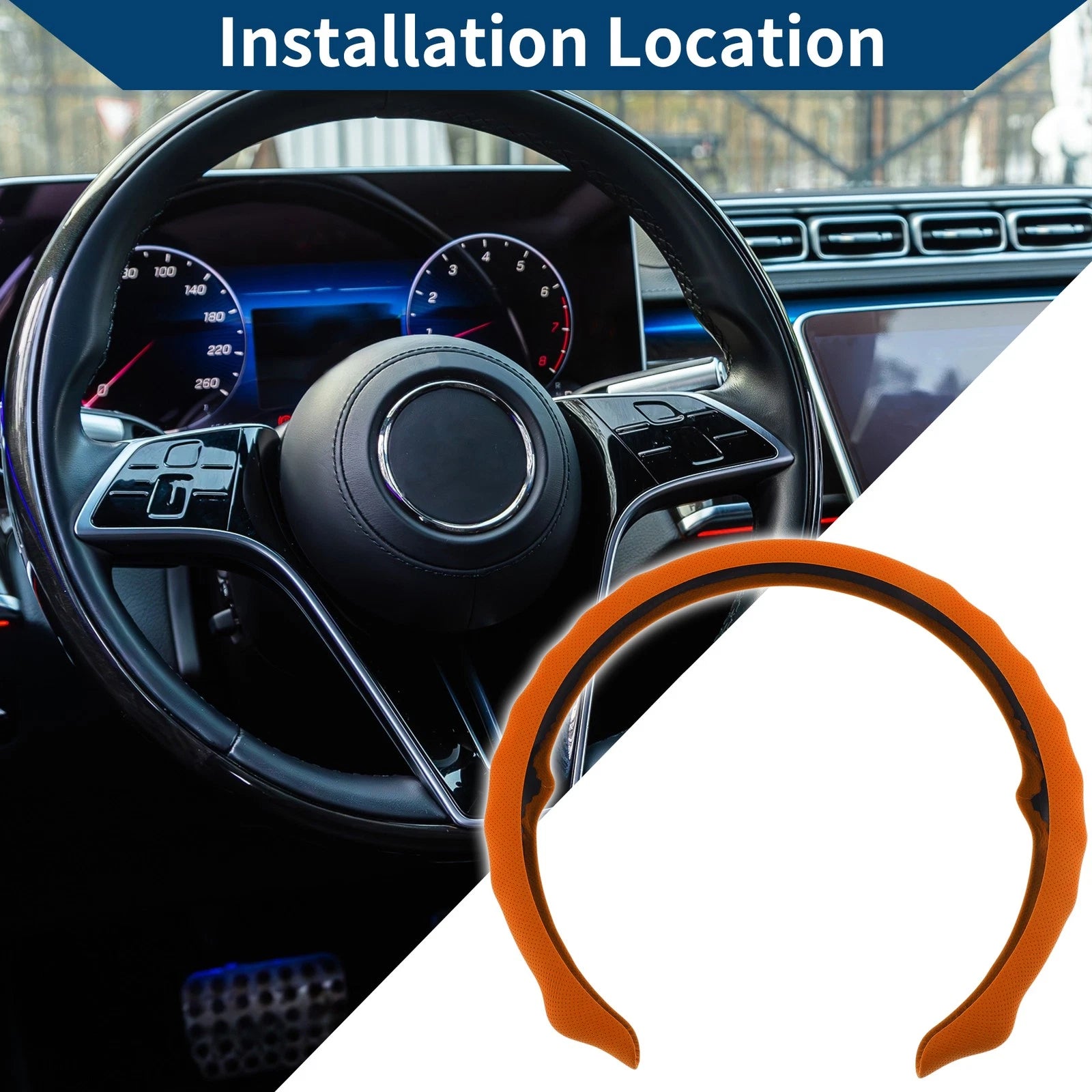 PU Artificial Leather Steering Wheel Cover for Universal Fit (1Pc)
