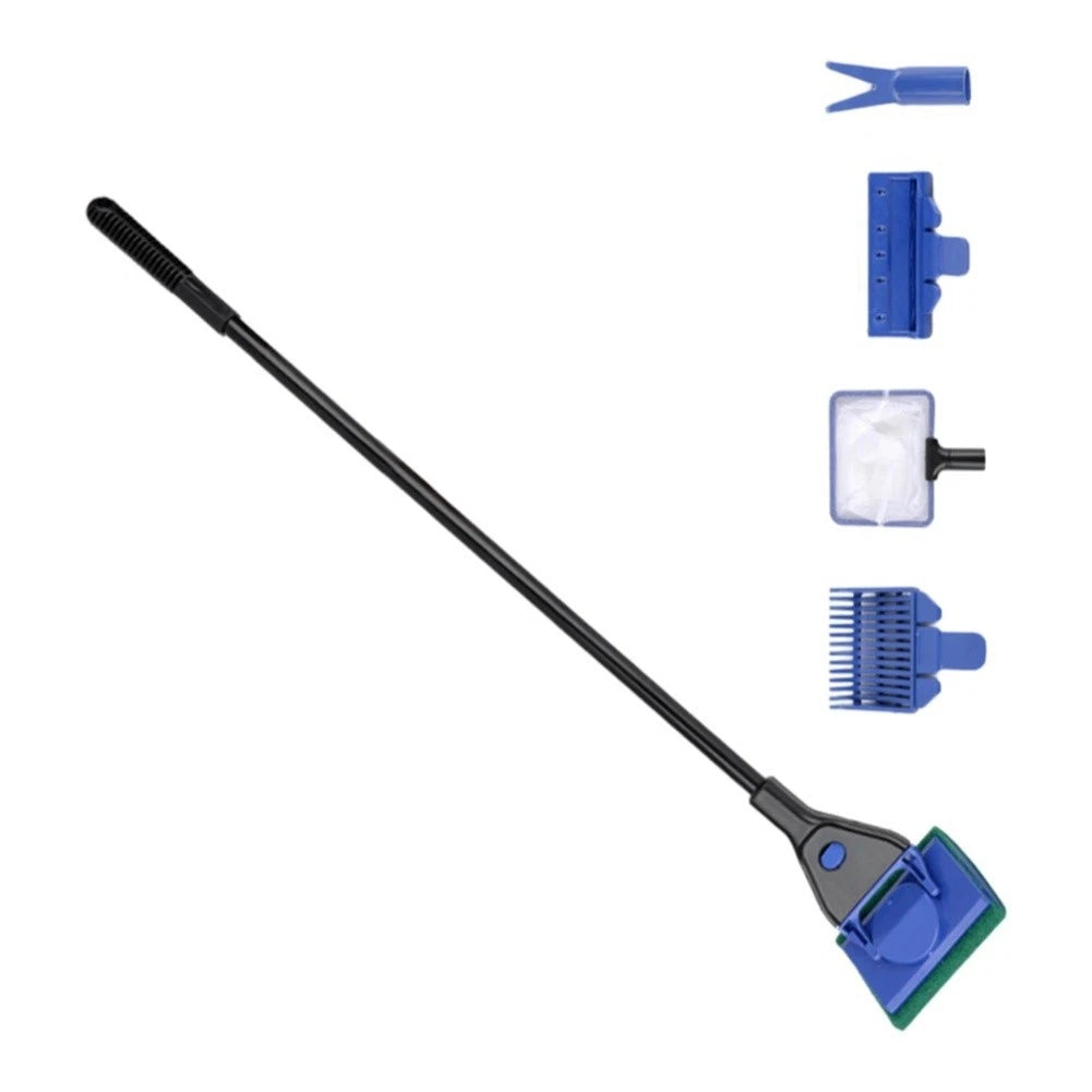 Set of 4 Plastic Aquarium Cleaning Tools with Long Handle and Rotating Brush
