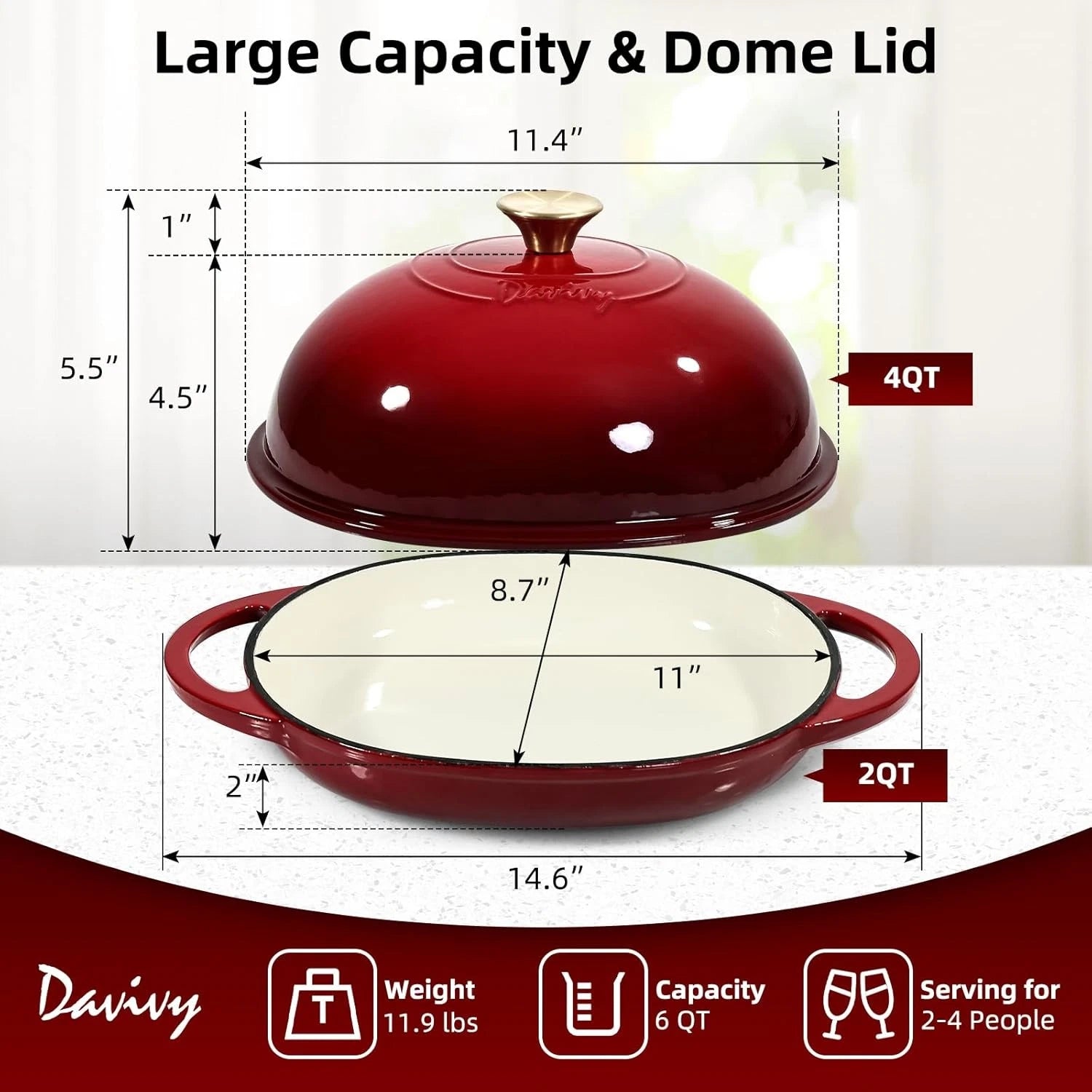 6QT Enameled Dutch Oven for Bread Baking (Fits )