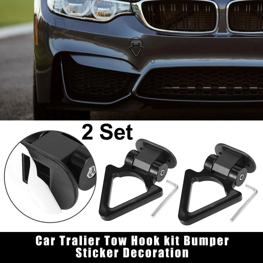 Tow Hook Bumper Trailer Sticker Black Triangle Universal Set (2 Pack)
