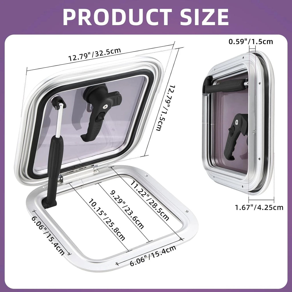 12.7" Square Anodized Aluminum Boat Deck Hatch & Lid Porthole Window