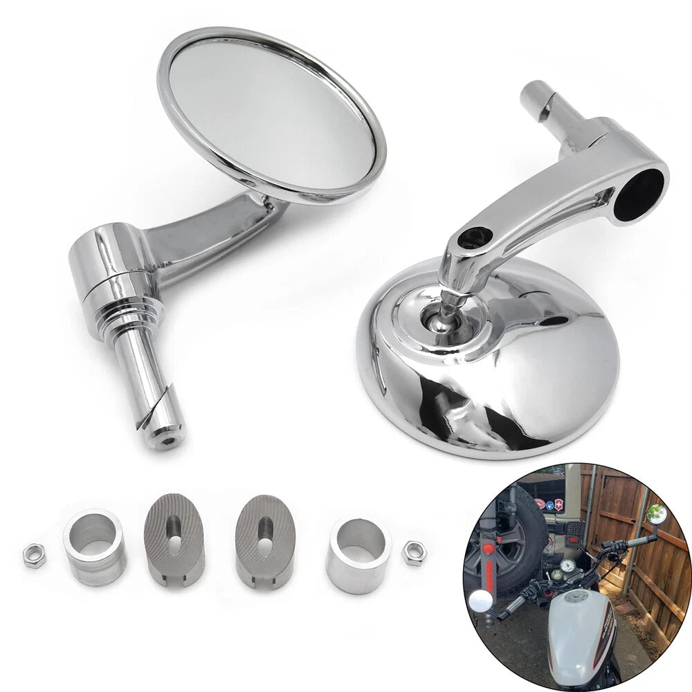 Chrome Round Bar End Mirror for Harley (7/8", 1", 22mm, 25mm)