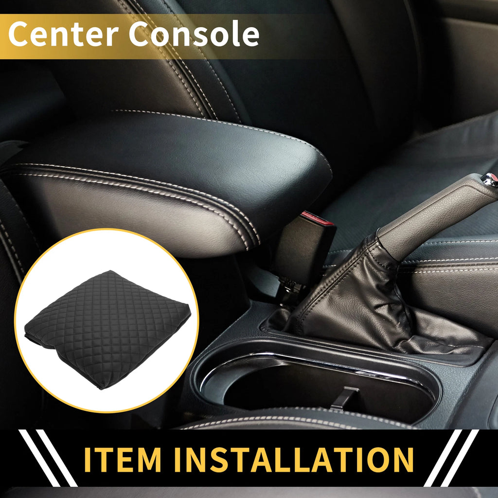 Armrest Cover for Dodge Ram (Microfiber Leather, Square Pattern, Black)