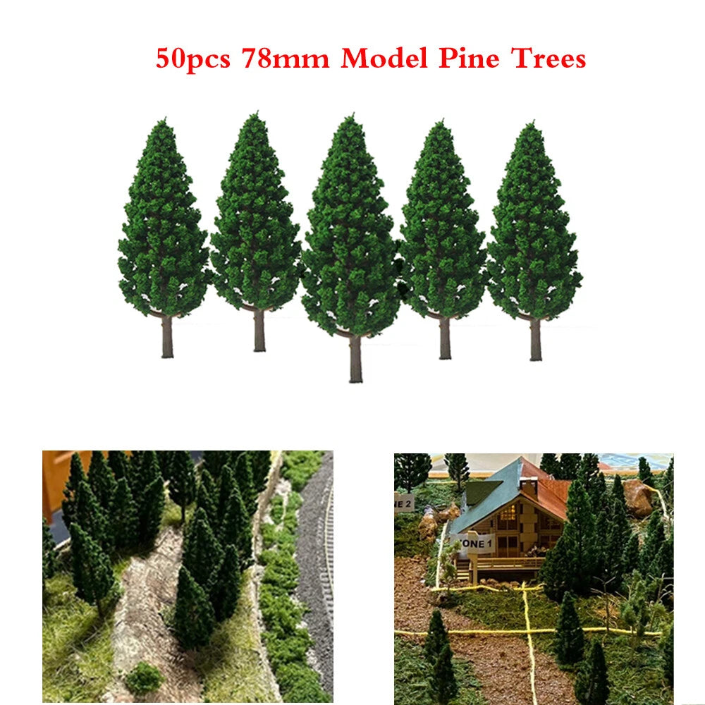 50pcs 3.07" Pine Trees for Train Railway Park Landscape Scenery