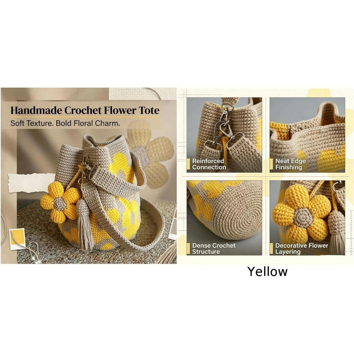 Pure Cotton Crochet Tote Bag - Handmade Summer Accessory
