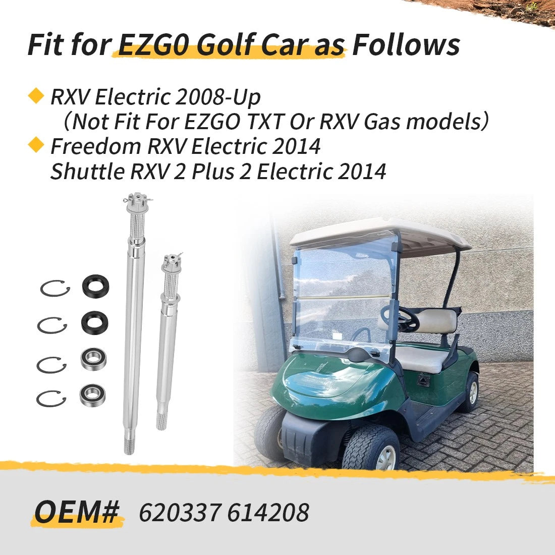 Rear Axle Shaft Set for EZGO RXV Electric Golf Cart (2008–Present)