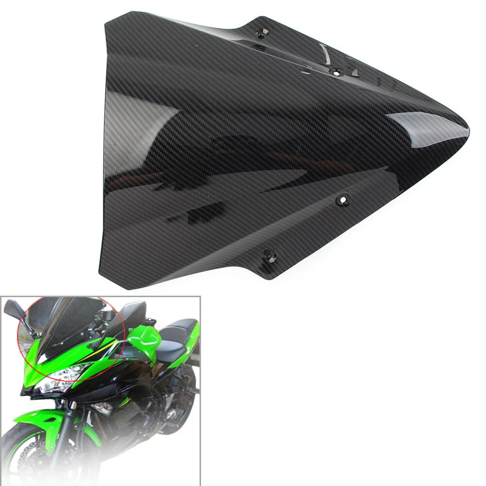 Black Carbon Fiber ABS Windshield Shield for Kawasaki Ninja 650 (2017–2019)