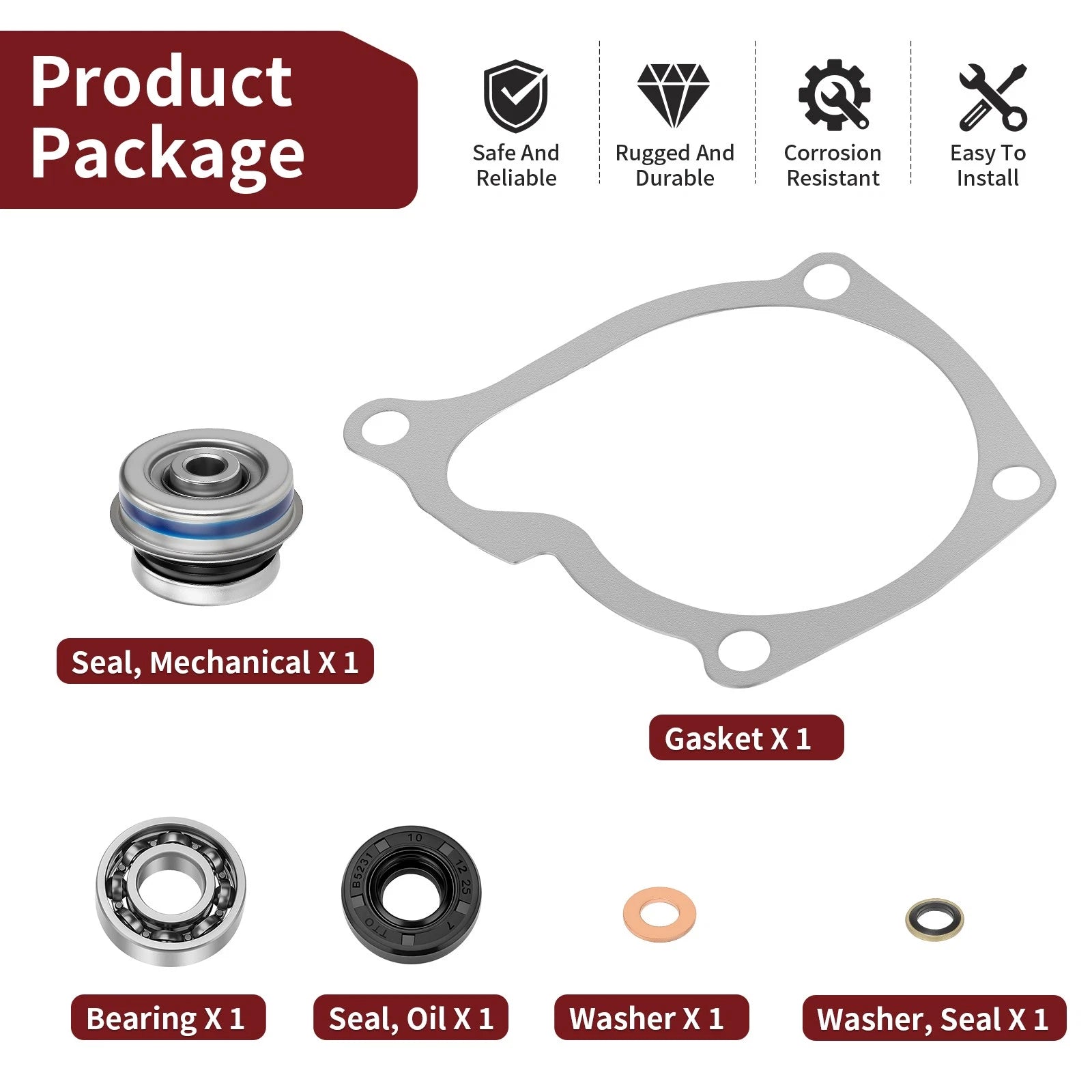 Water Pump Seal, Oil Seal, Ball Bearing, Gasket for Polaris Ranger 400/500 (2000–2023)
