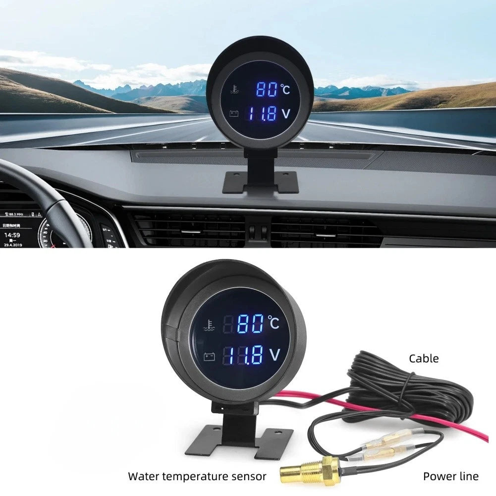 2X Water Temperature and Voltage Gauge Set 52mm with Sensor for Auto Use
