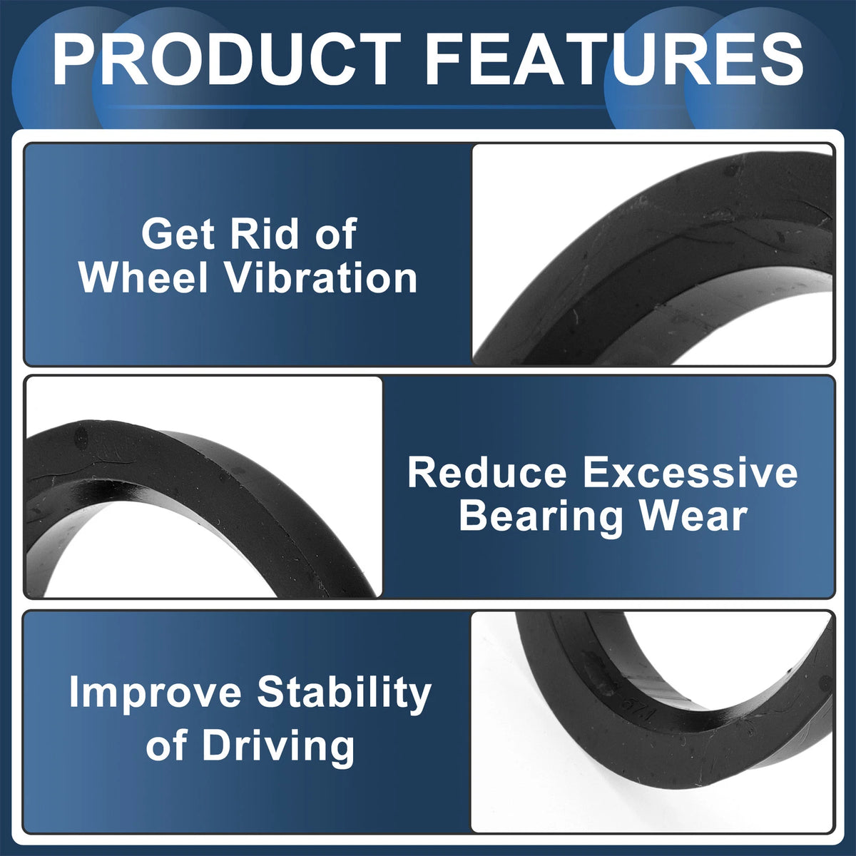 Set of 4 Wheel Hub Centric Rings 71.1mm to 57.1mm Black Polycarbonate