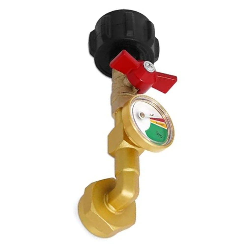 Elbow Propane Refill Adapter with Gauge for 1 lb Cylinder Applications